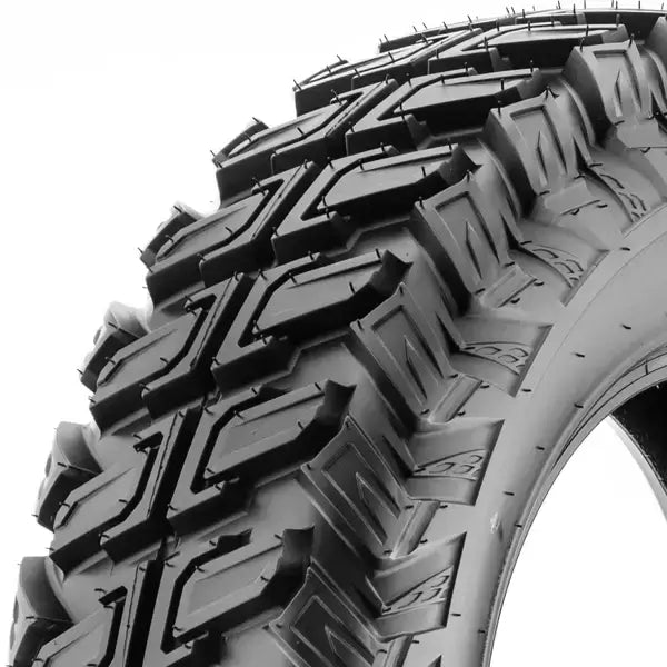 Off-road tire with deep treads designed for enhanced traction and durability on rugged terrain