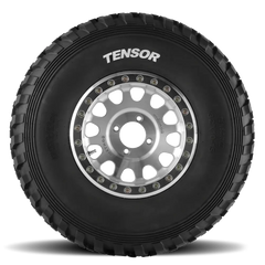 Tensor DS Desert Series Tire for UTVs showcasing thick tread blocks and ribbed sidewall shoulder for enhanced performance.