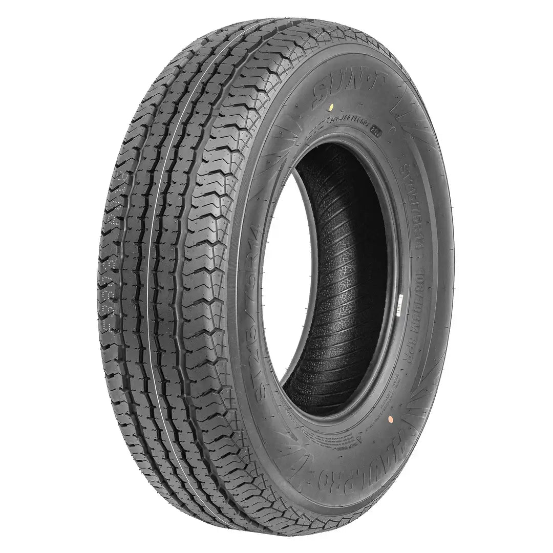 SUNF "HaulPro" Trailer Tire, 8-ply, Load Range D, ideal for UTV wheels and tires, durable for cargo transport.